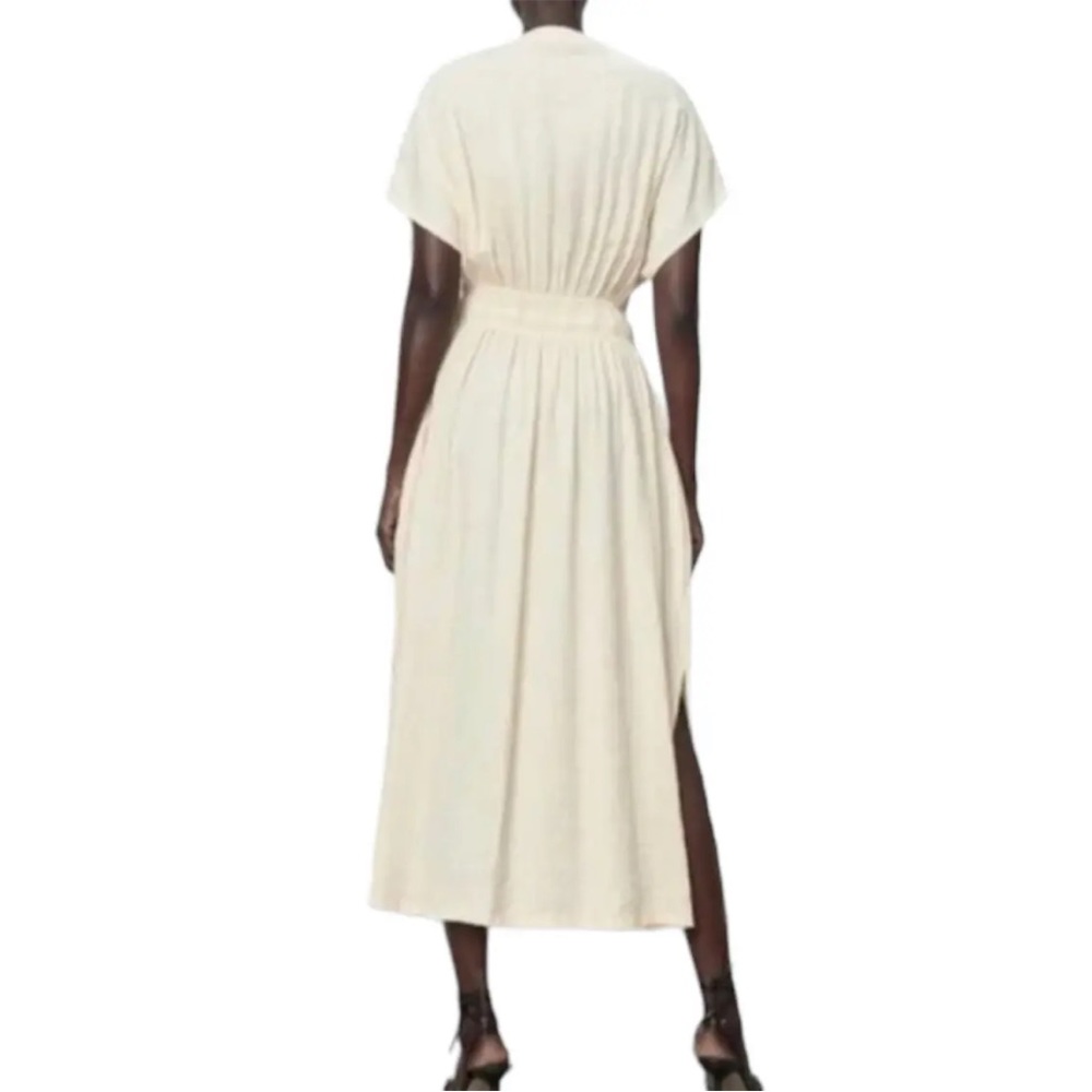 NWT Zara Wrinkle Look Rustic Dress Color Ecru in Size XS - Picture 4 of 5